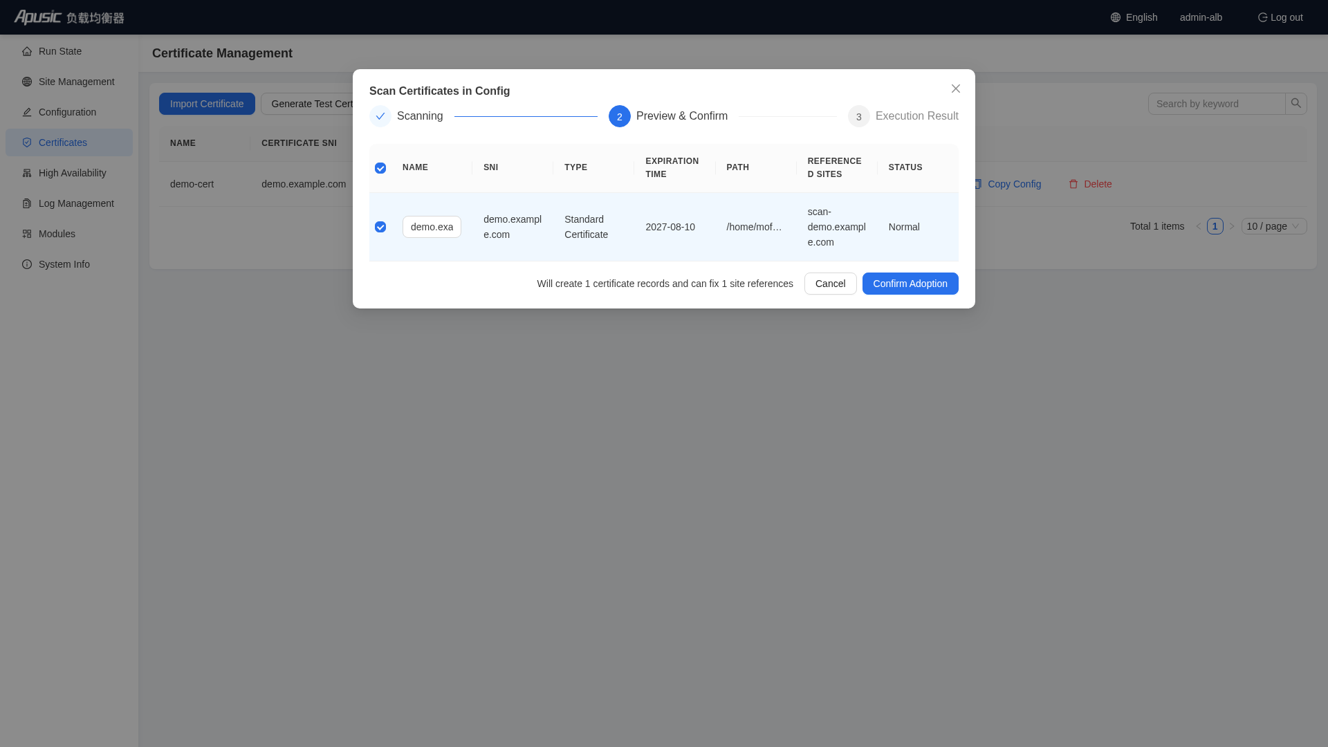 Scan certificates in config