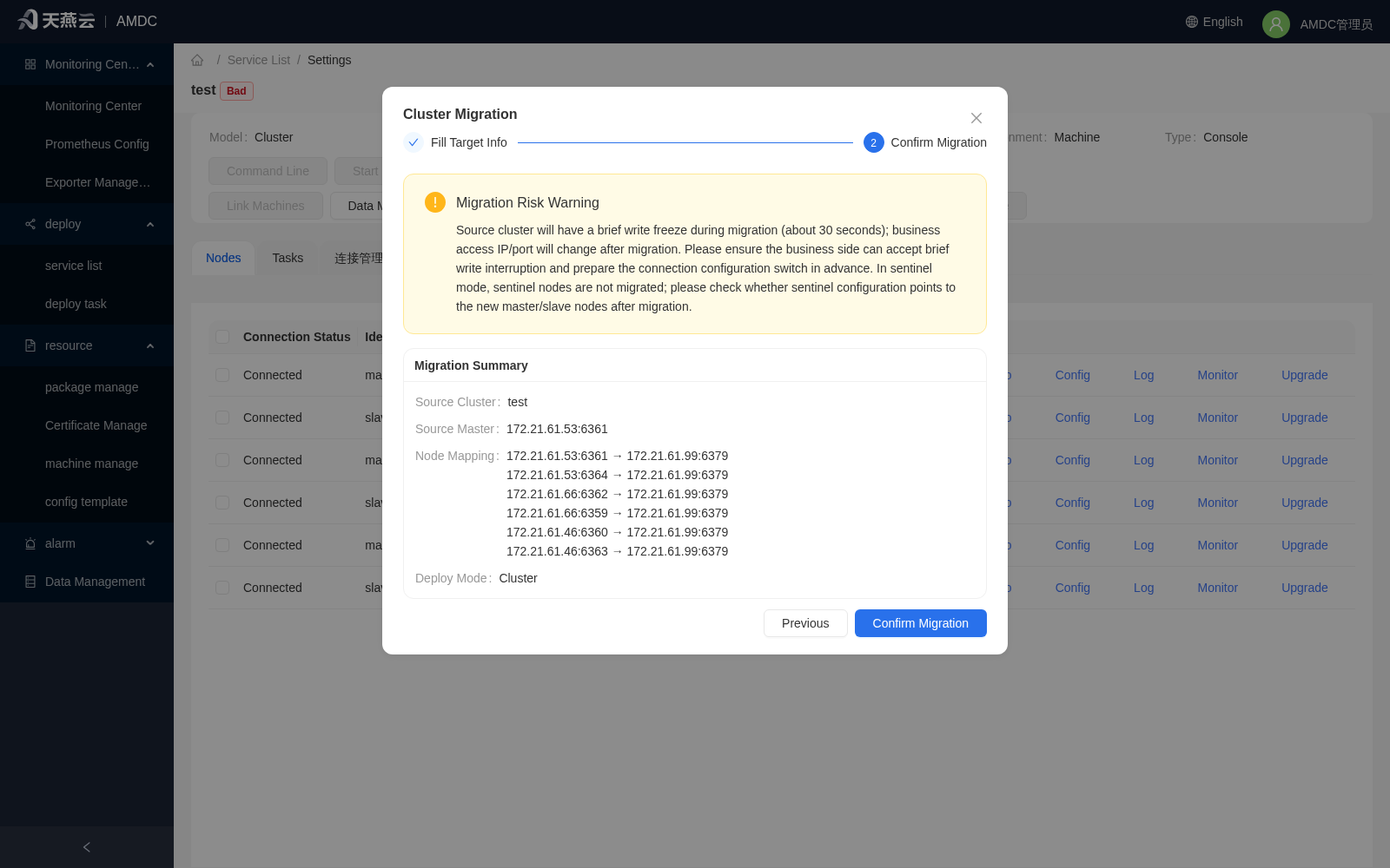 Migration confirmation