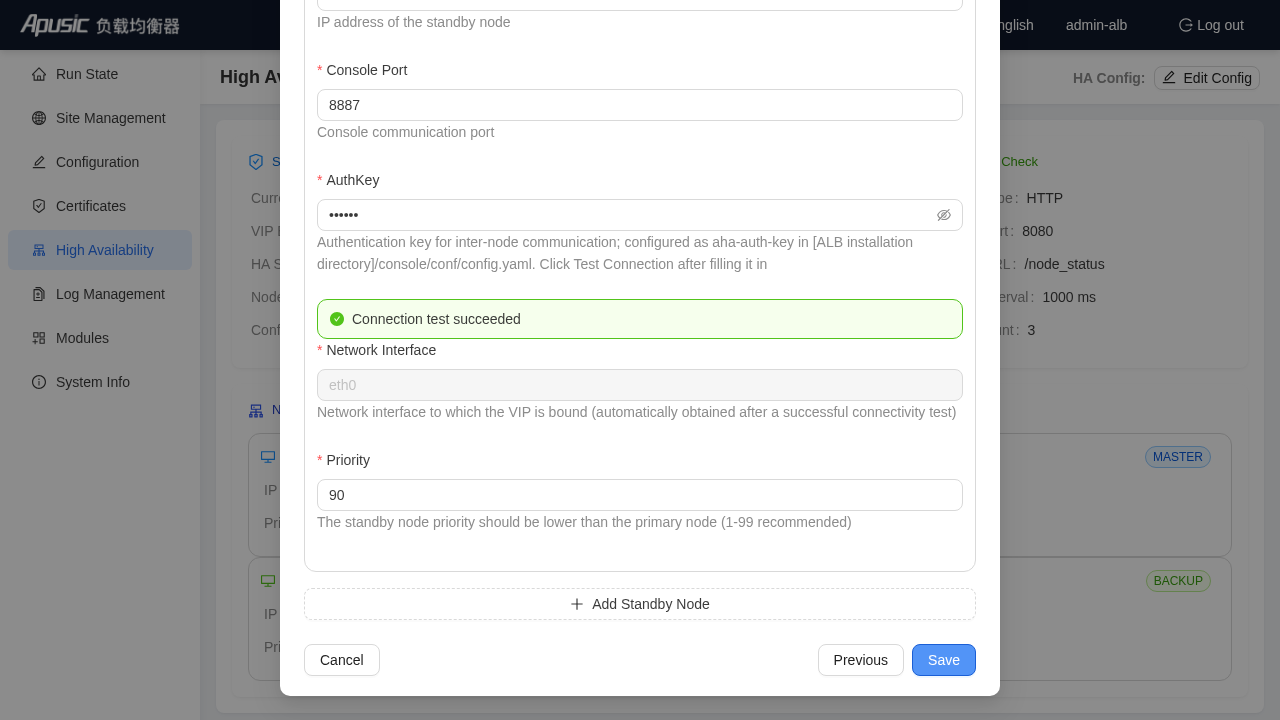 HA creation - Standby Node