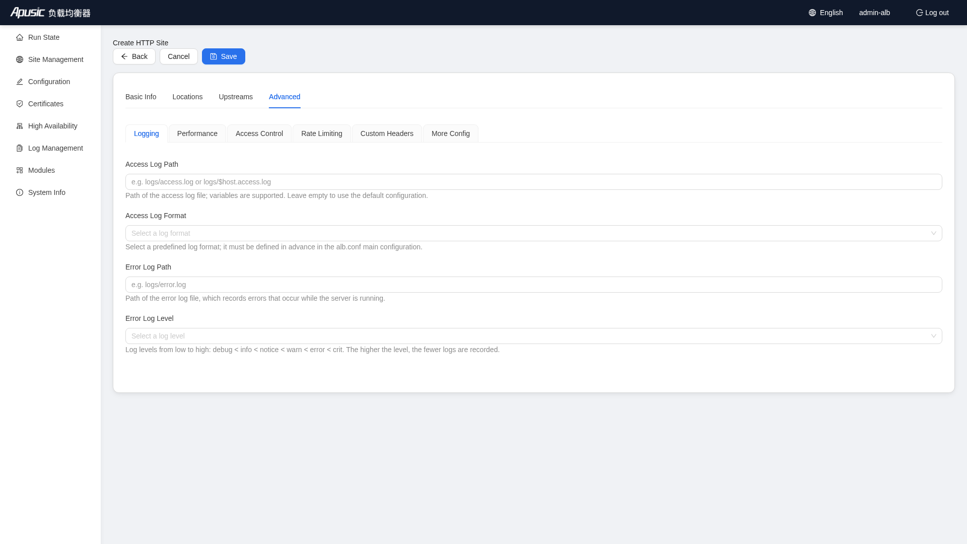 HTTP site editor - Advanced