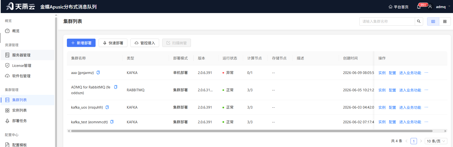 集群列表