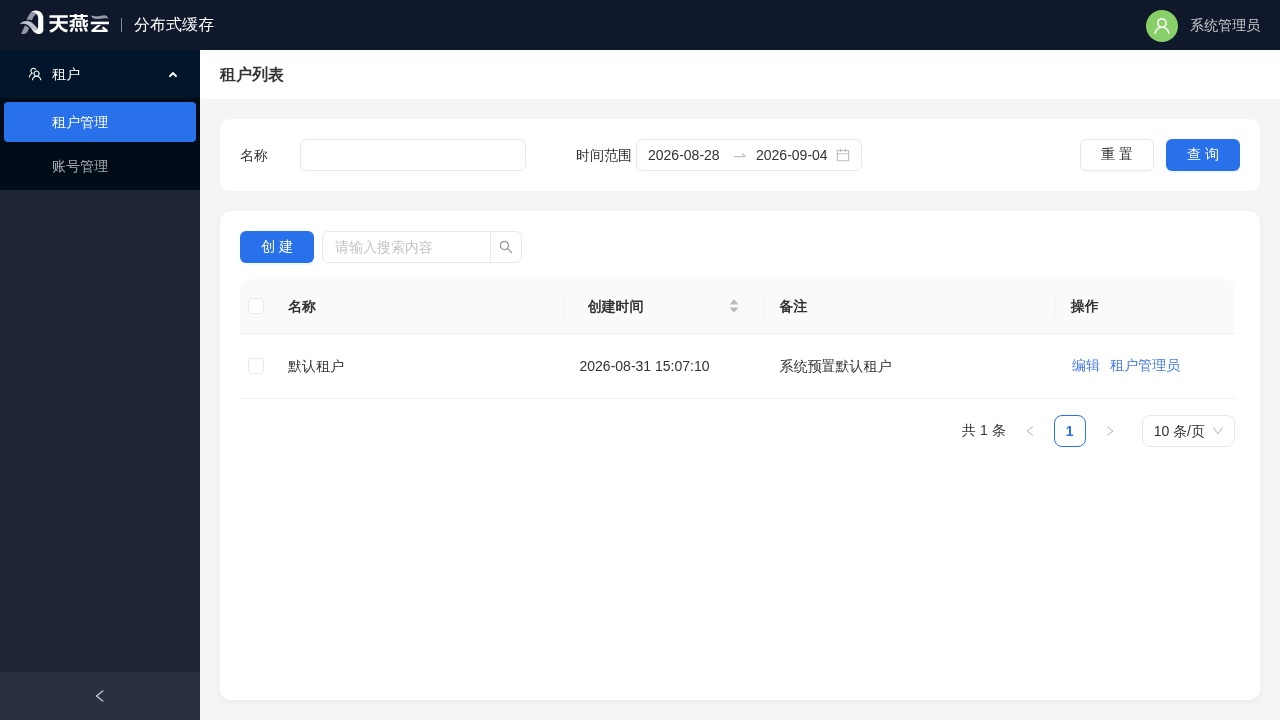 系统管理员主控台 - 租户列表