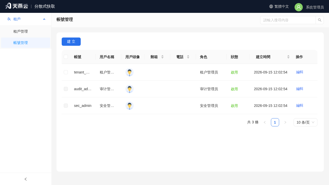 系統管理員 - 賬號管理列表