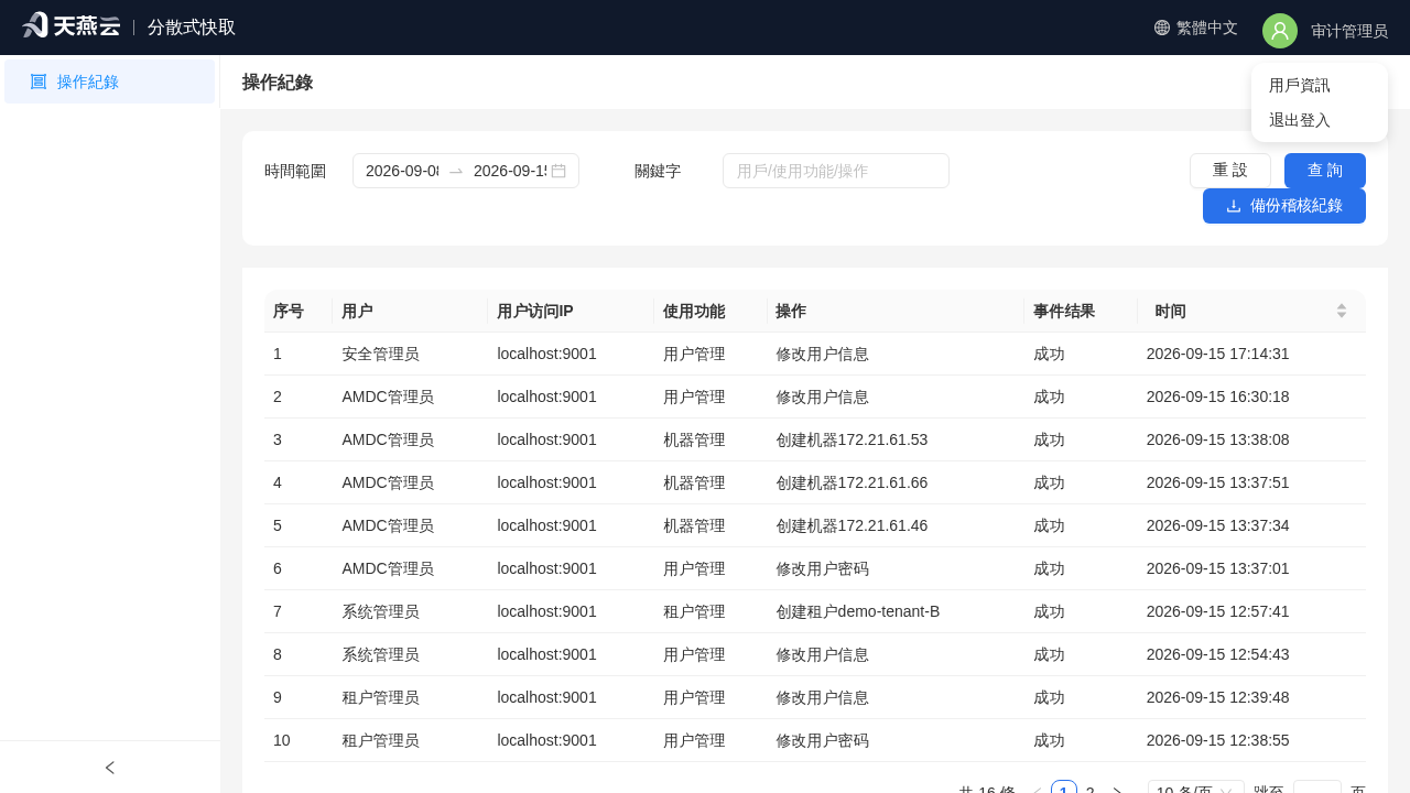 用戶菜單(更改密碼 / 退出登入)