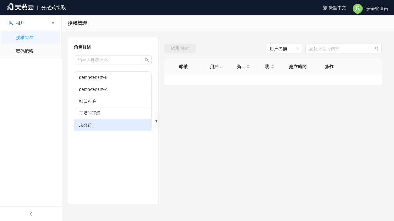 安全管理員 - 授權管理主頁