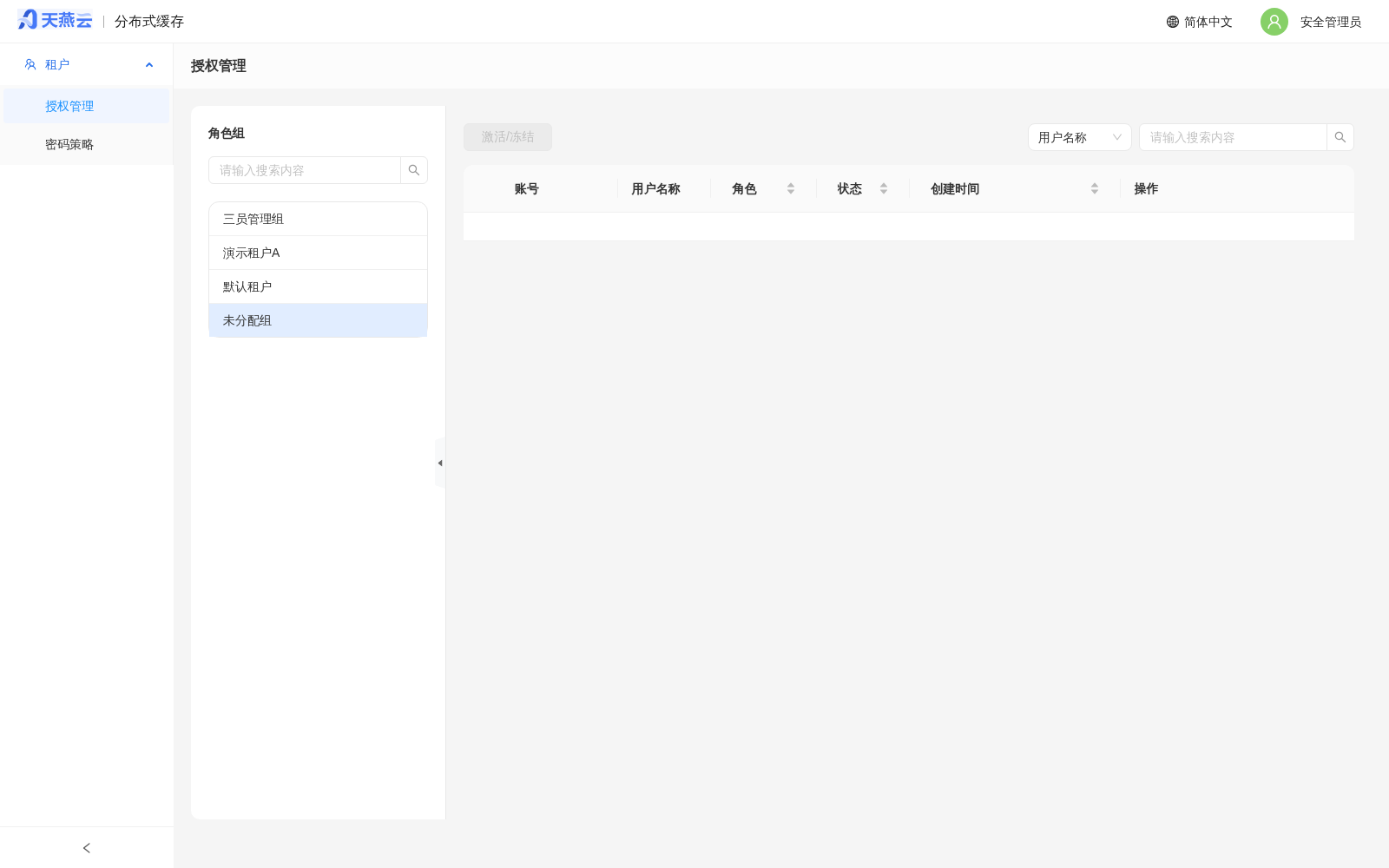 安全管理员 - 授权管理主页