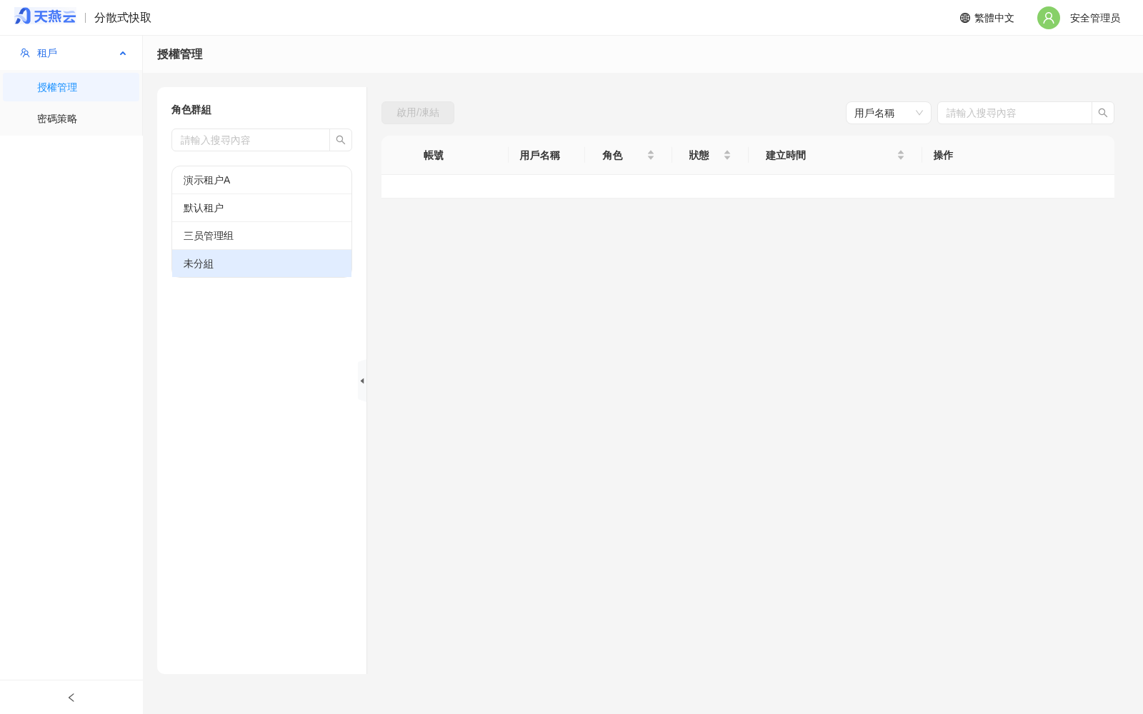安全管理員 - 授權管理主頁