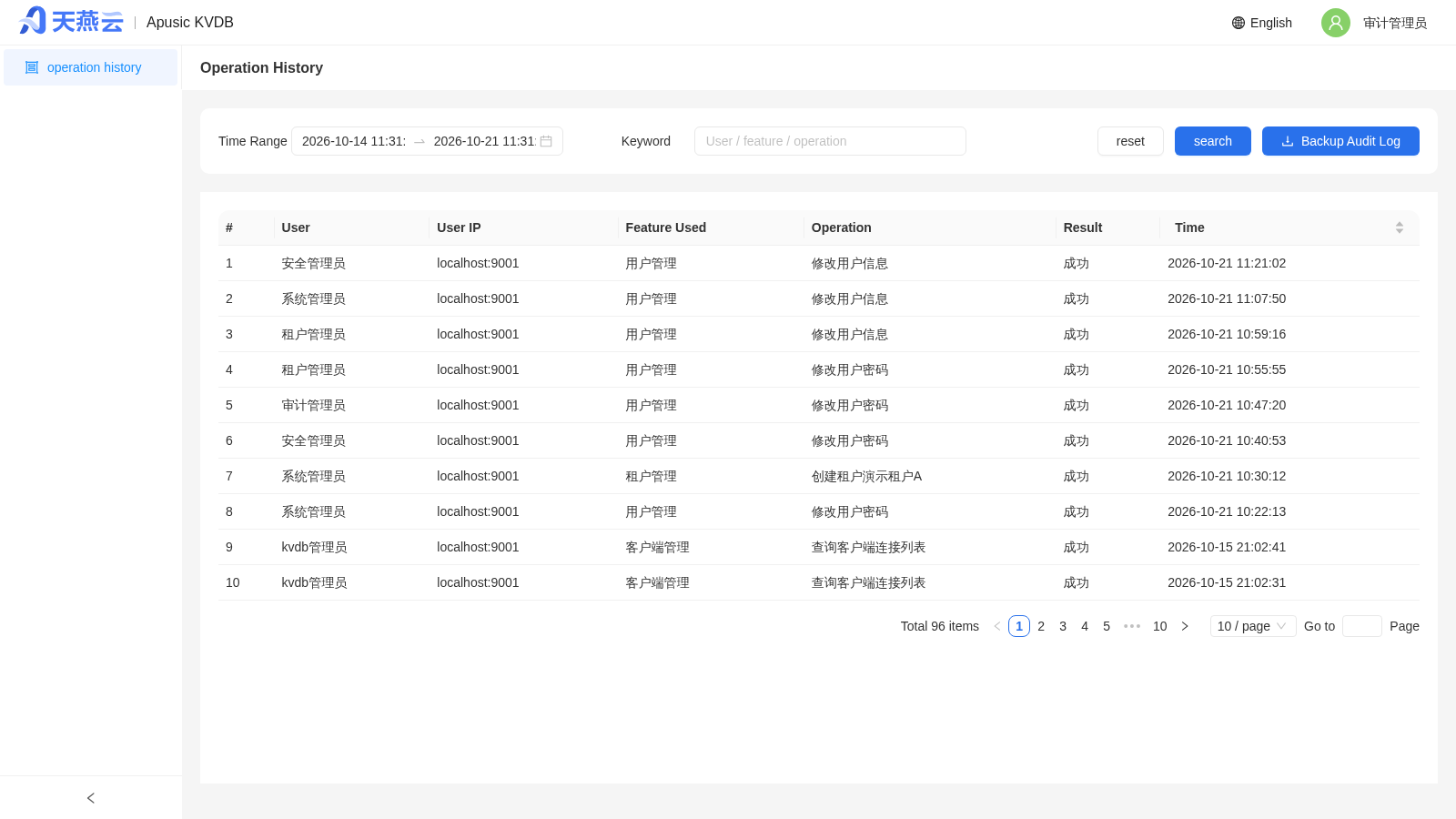 Audit Administrator - Operation History (Audit Log List)