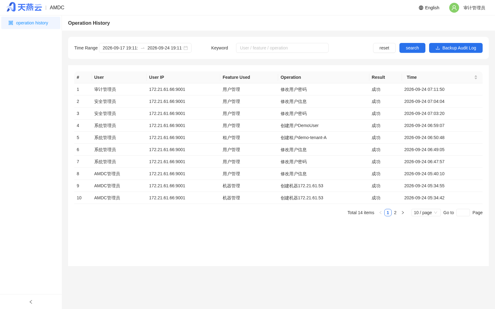 Audit Administrator - Operation History (Audit Log List)