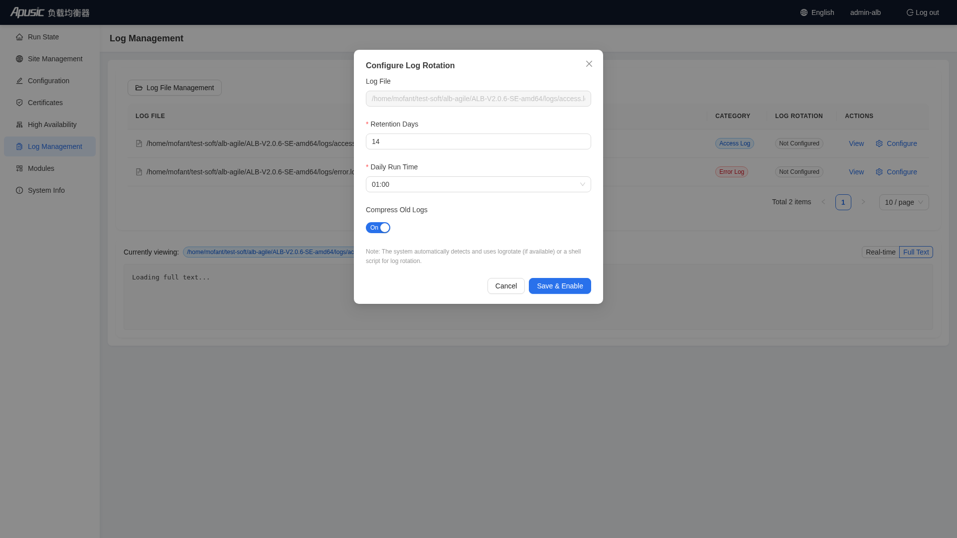 Log Rotation Config