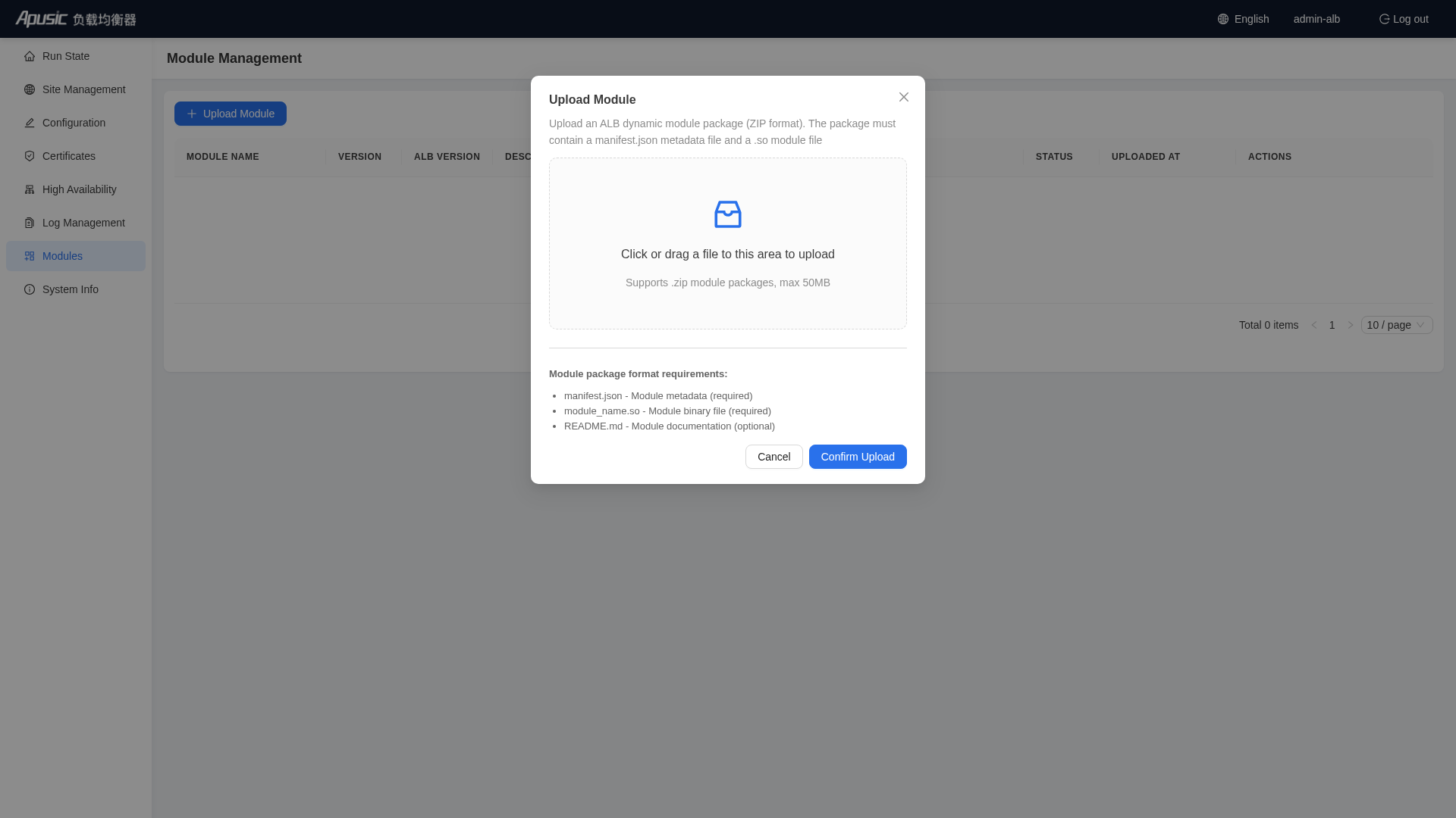 Upload Module dialog