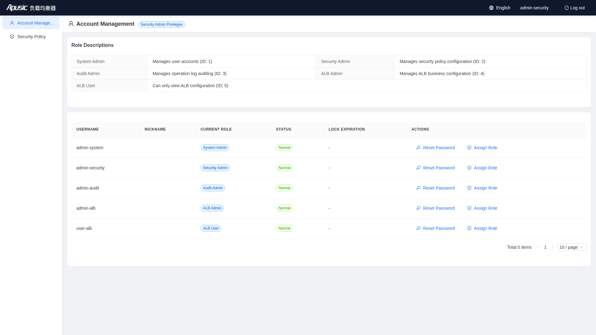 Account Management page
