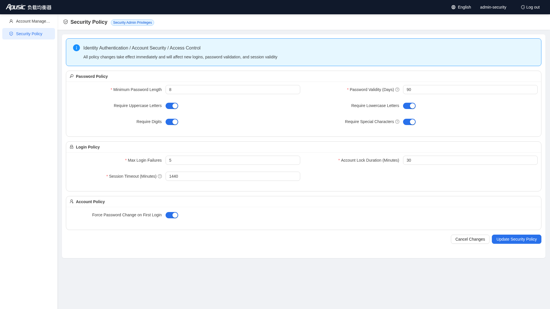 Security Policy page