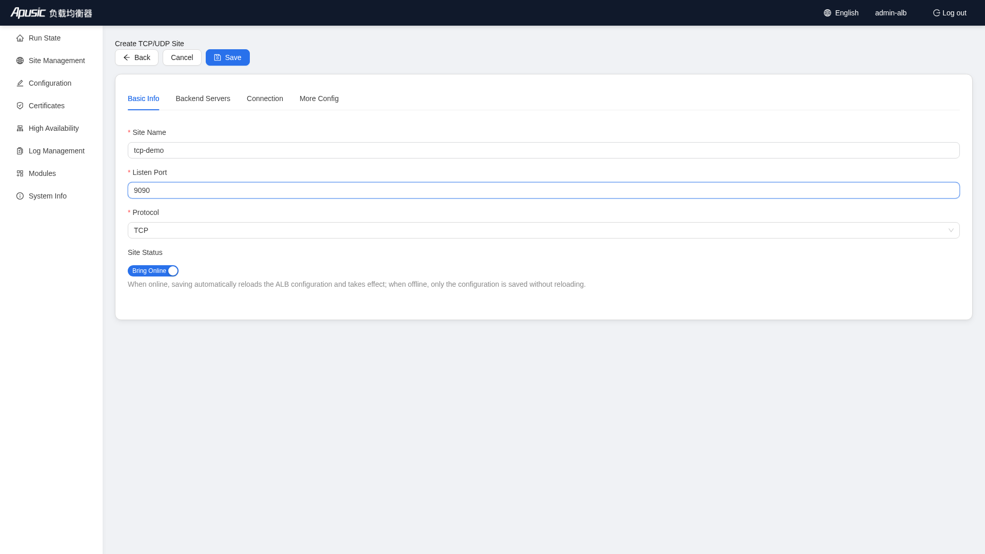 Stream site - Basic Info filled in