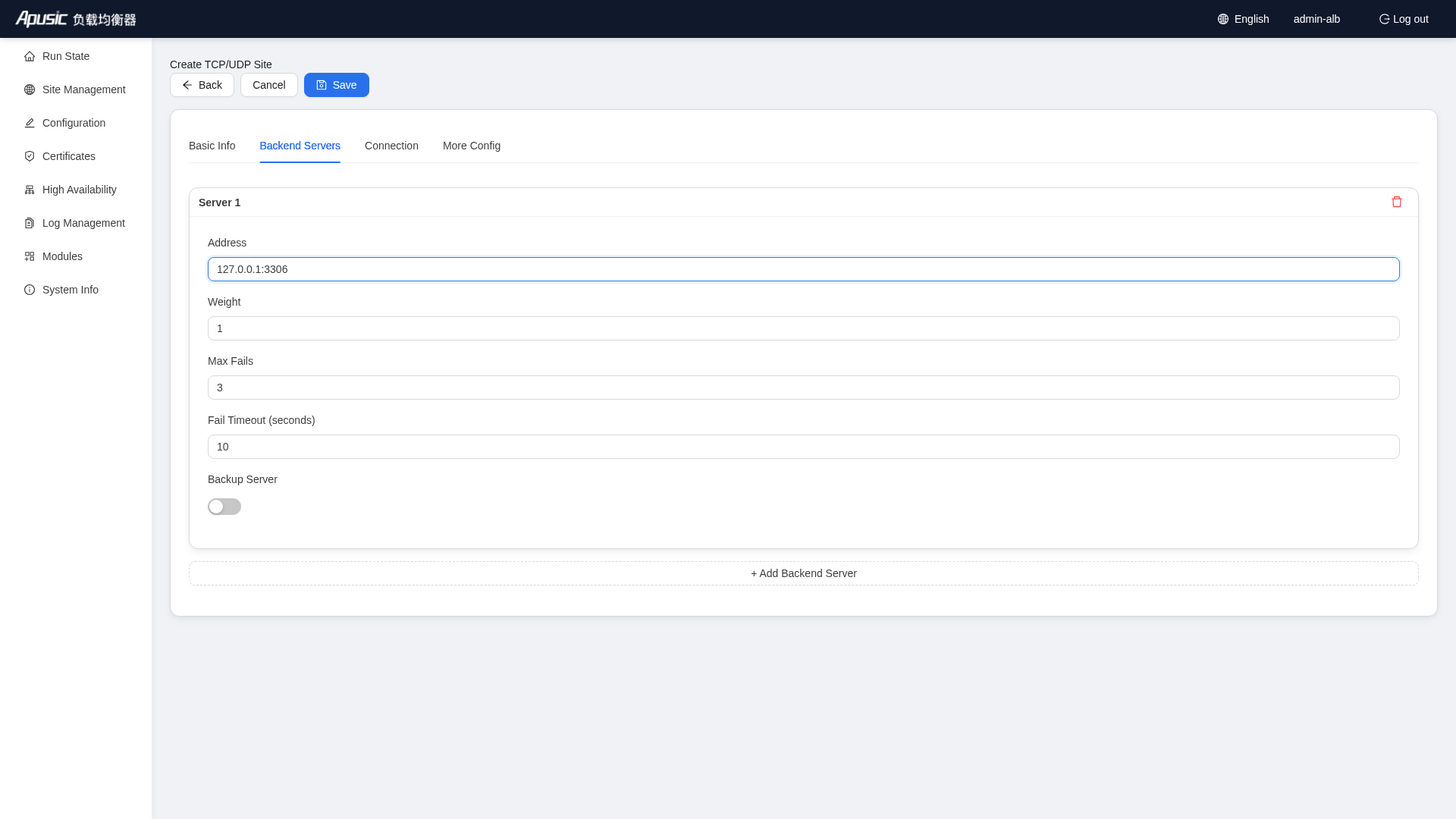 Stream site - Backend Servers filled in